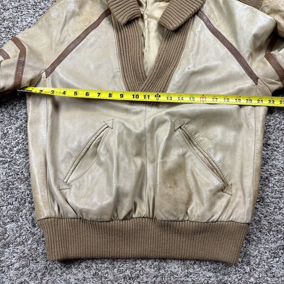 Vintage 70s Knit Sweater Mens Medium Lined Leather Pullover Jacket V Neck Italy - Picture 7 of 12